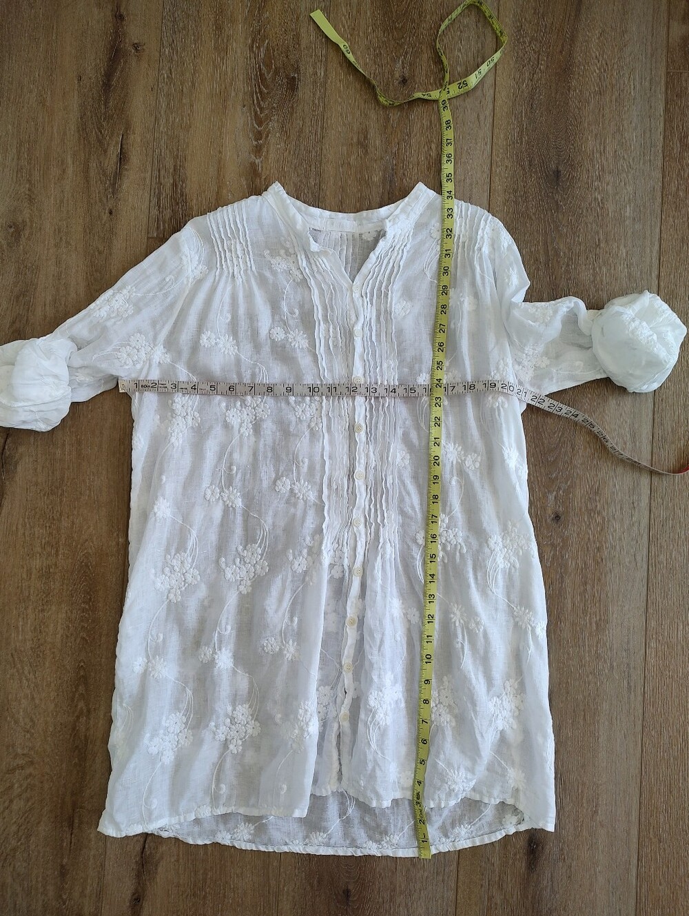 CP Shades Linen Embroidered Shirt Dress Or Long Tunic Top White Boho Coastal M - Picture 8 of 12